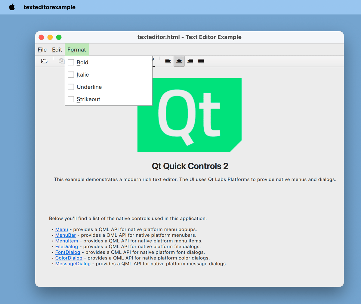 The QML menu bar up to Qt 6.7