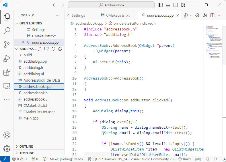 screen shot of Visual Studio Code editing a Qt project